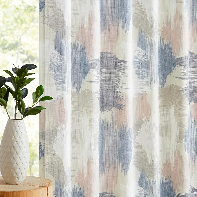 Kayne Studio Blue Pink Boho Abstract Rod Pocket Semi Sheer Curtains 95 Inch | - Image 2