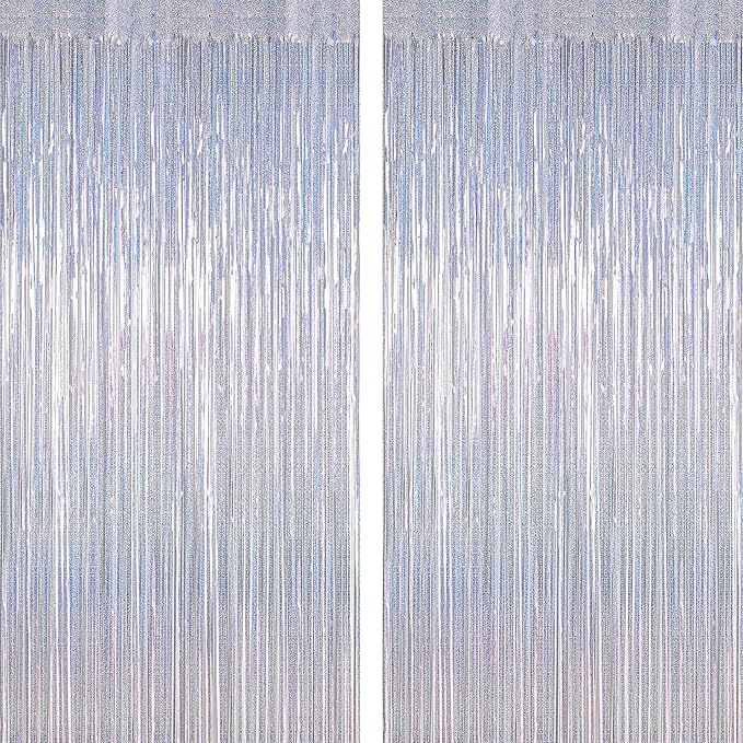 ZATAYE 2 Pack Glitter Silver New Years Eve Foil Curtain Decorations | Glitter by ZATAYE