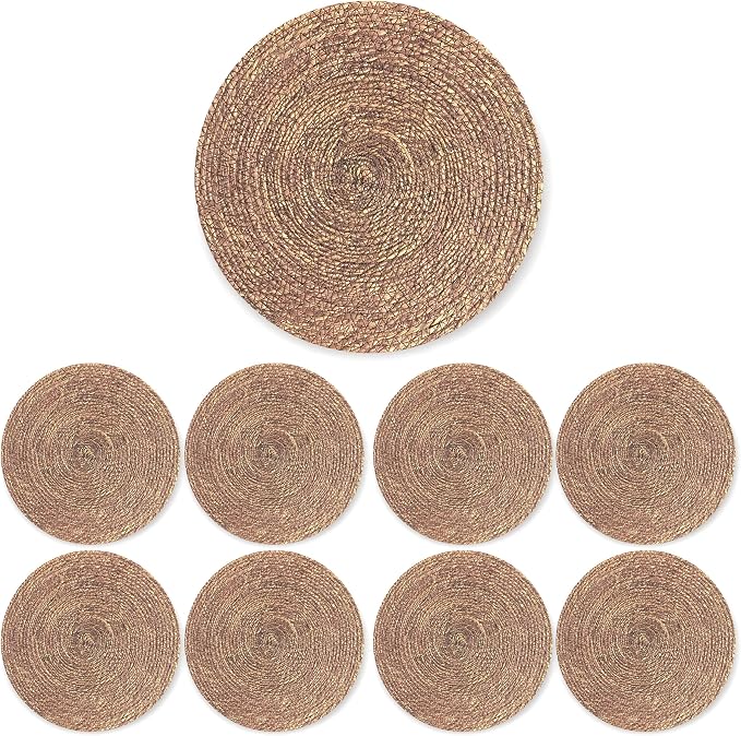 13.8" Set of 8 Brown Seagrass Woven Round Placemats by DaiVuCrafts