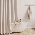 72x84 Long Boho Farmhouse Linen Heavy Duty Shower Curtain, Tan/Taupe | Tall Size by ShowerCurtain