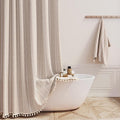Tan Cream Boho Farmhouse Linen Heavy Duty Shower Curtain, 72x72 | 330GSM Linen by ShowerCurtain