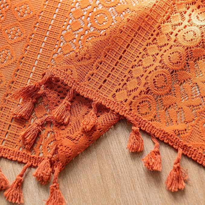 Sutuo Home Terracotta Boho Curtains Crochet Sheer Bohemian Hollow Knitted - Image 6