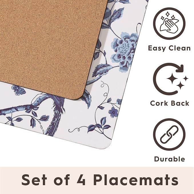 Laura Ashley Cork Placemats, 16 x 12-inch, Summer Palace Blue | Ideal - Image 3