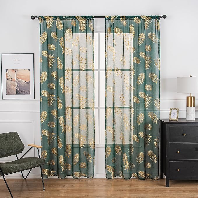 Sutuo Home Dark Green Sheer Curtains 63 Inch Length 2 Panels Set, Privacy - Image 6