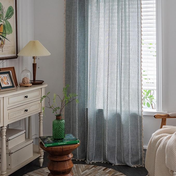 Sutuo Home Boho Curtains for Bedroom Dining Room Kitchen, Semi Blackout Linen - Image 5