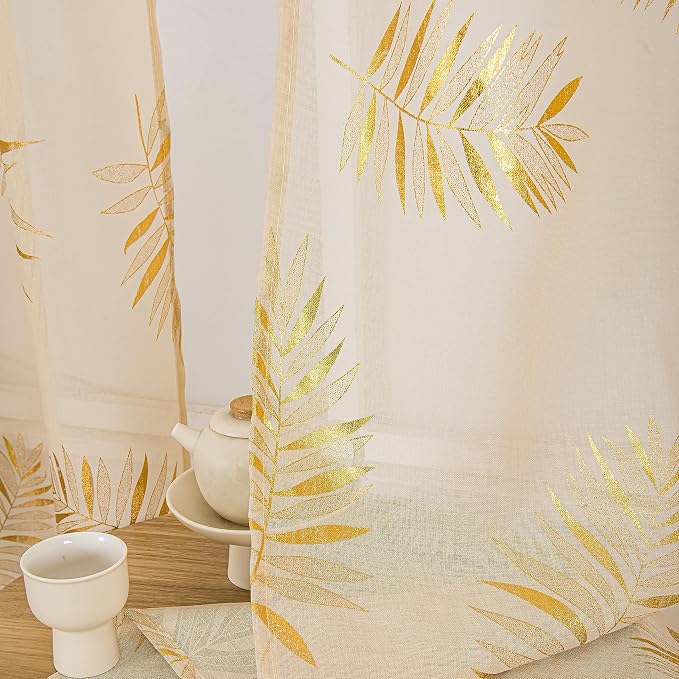 Sutuo Home Khaki Sheer Curtains 63 Inch Length 2 Panels Set, Privacy Window - Image 2