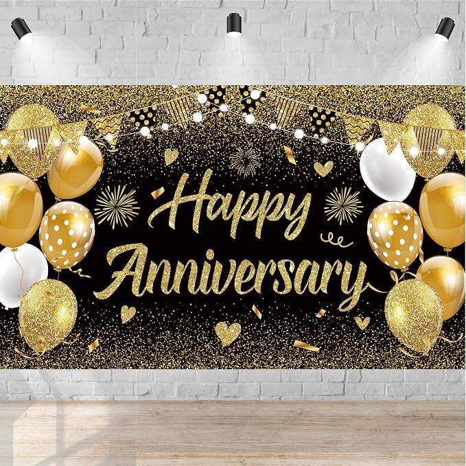 Black Gold Happy Wedding Anniversary Banner by Unknown