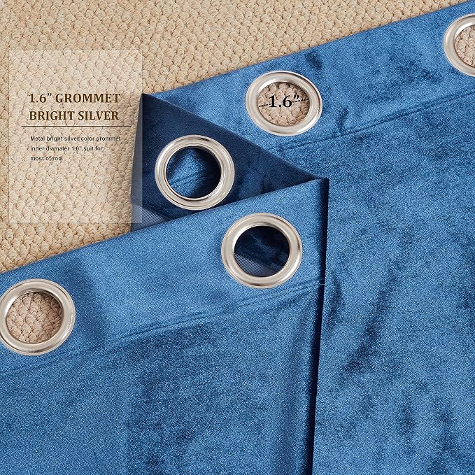 BULBUL Velvet Navy Blue Blackout Curtains 90 inch Long - Image 3