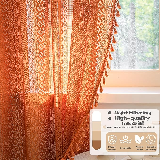 Sutuo Home Boho Curtains for Bedroom Kitchen Crochet Lace Sheer Bohemian Hollow - Image 4