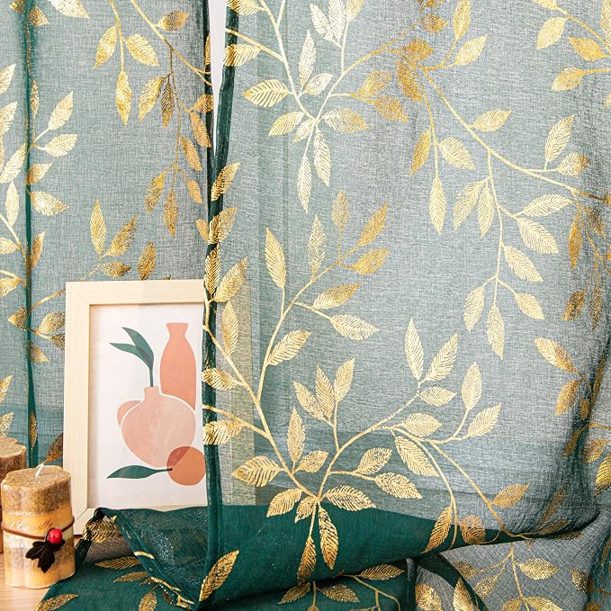 Sutuo Home Dark Green Sheer Curtains 63 Inch Length 2 Panels Set, Privacy - Image 4