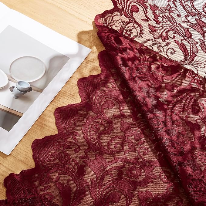 Bujasso Burgundy Red Lace Sheer Curtains - Image 5