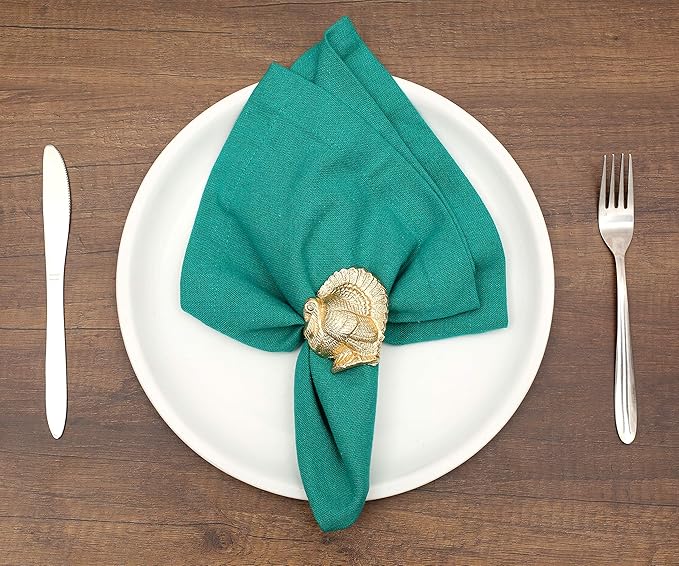 Gold Napkin Rings Set of 12 - Turkey Bird Stylish Metal Lightweight Serviette Holders for Elegant Table Settings | Perfect for Dinner Parties, Holidays, Weddings & Everyday Use - ALPHA Living HOME