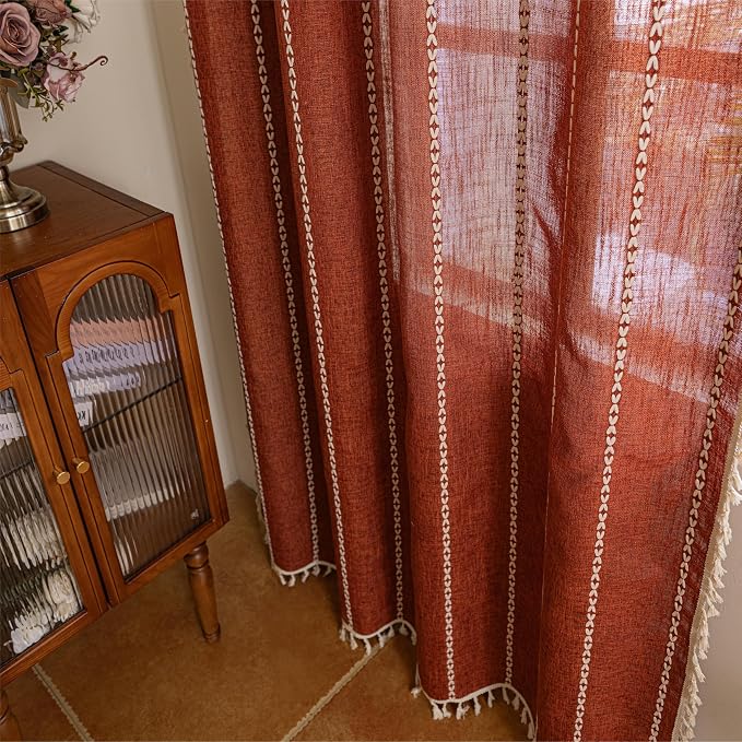 Sutuo Home Boho Linen Curtains for Living Room Dining Room, Farmhouse Light - Image 3