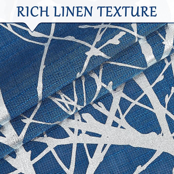FMFUNCTEX Linen Silver Navy Blue Semi Sheer Print Curtains 63 Inch 2 Panels | - Image 4