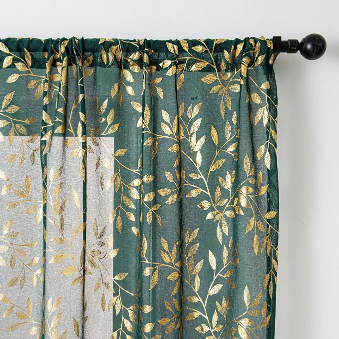 Sutuo Home Dark Green Sheer Curtains 63 Inch Length 2 Panels Set, Privacy - Image 2