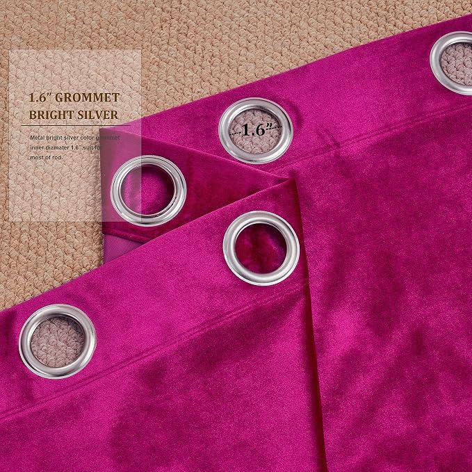 Hot Pink Velvet Blackout Curtains 96 inch - Image 3