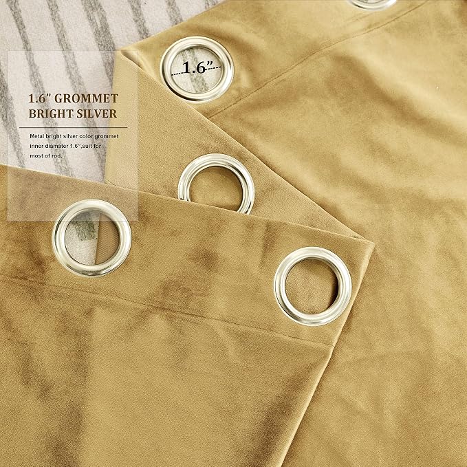 BULBUL Velvet Gold Grommet Blackout Curtains 63 inch - Image 4