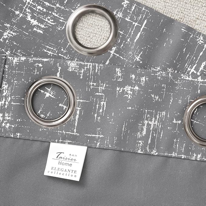 Taisier Home Silver Foil Print Linen Textured Curtains Geometric Dots Pattern - Image 6