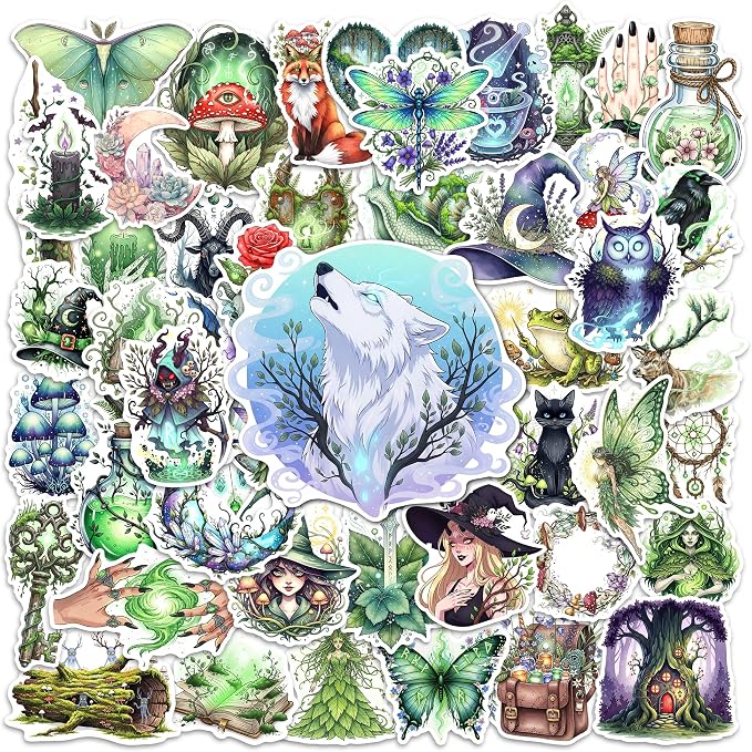 50 Pcs Forest Witch Stickers Magic Nature Vinyl Decal Green Aesthetic Sticker by Unknown