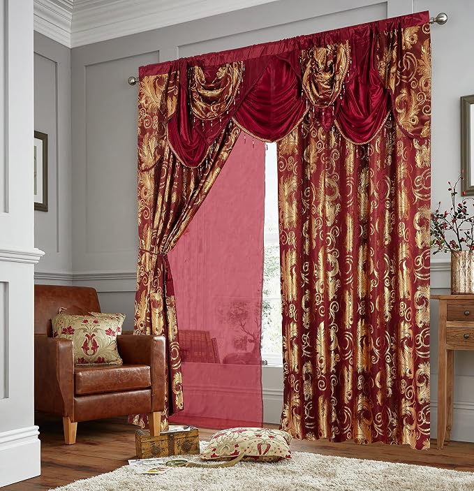 GLORY RUGS Jacquard Luxury Window 2 Panel Set Burgundy Gold Curtain - Image 4