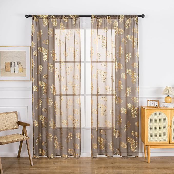 Sutuo Home Taupe Sheer Curtains 96 Inches Long 2 Panels Set, Window Treatment - Image 2