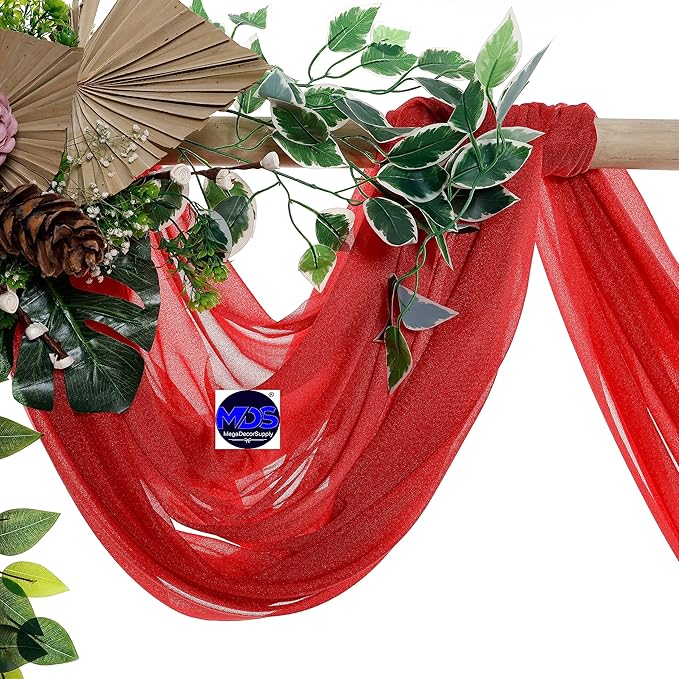 MDS Halloween Chiffon Draping Fabric - 1 Panel, 30" Wide x 40ft Long - Sheer Spooky Arbor & Canopy Drapery for Haunted House Backdrops, Party Ceilings, DIY Costumes & Themed Events - Red