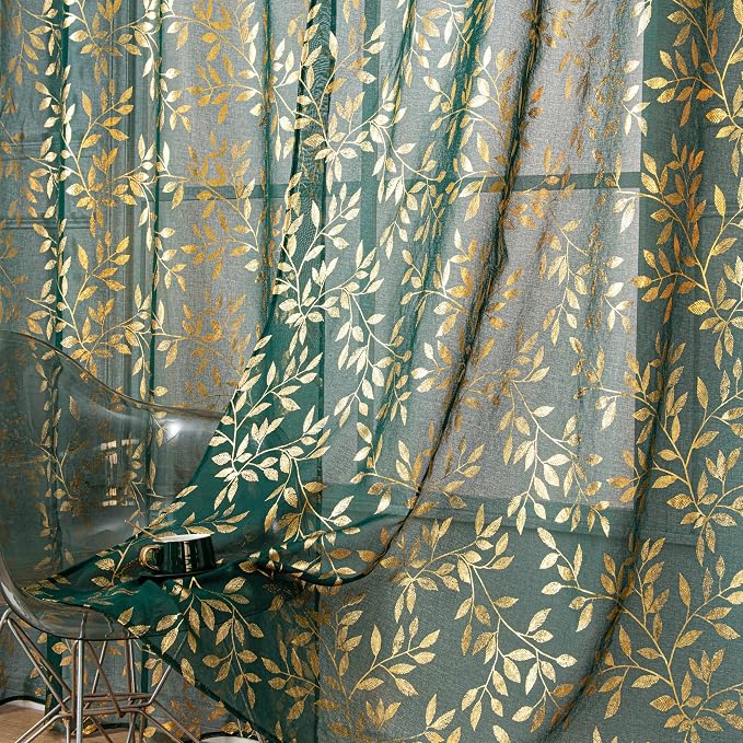 Sutuo Home Dark Green Sheer Curtains 63 Inch Length 2 Panels Set, Privacy - Image 3