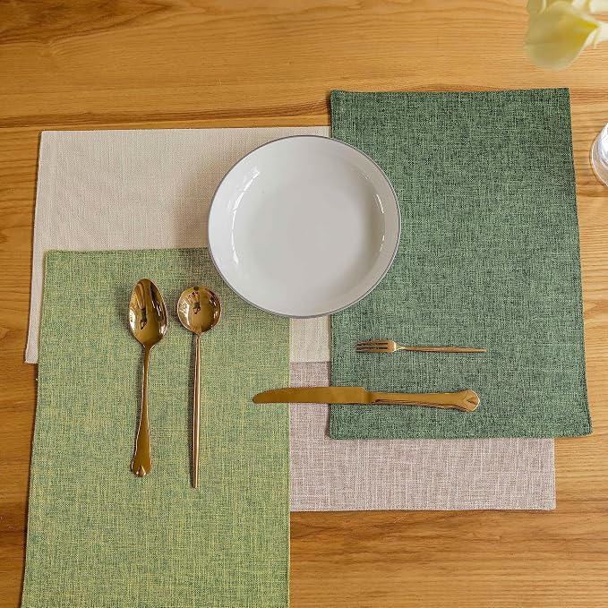 Demetex Cloth Placemats Green Set of 4 Vintage Textured Linen Place Mats Heat - Image 7