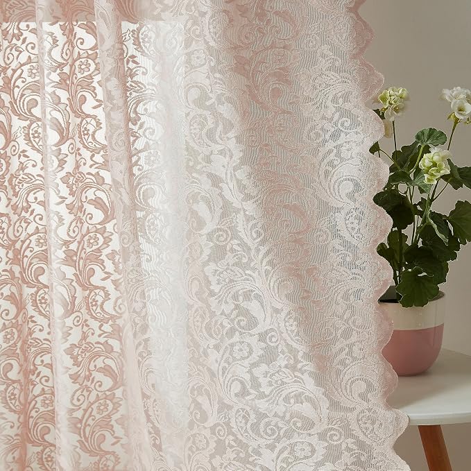 Bujasso Pink Sheer Lace Curtains 54 inch Victorian Short Curtain Panels by Bujasso
