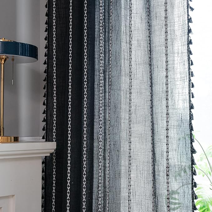 Sutuo Home Boho Curtains for Bedroom Living Room Kitchen, Semi Blackout Linen - Image 5