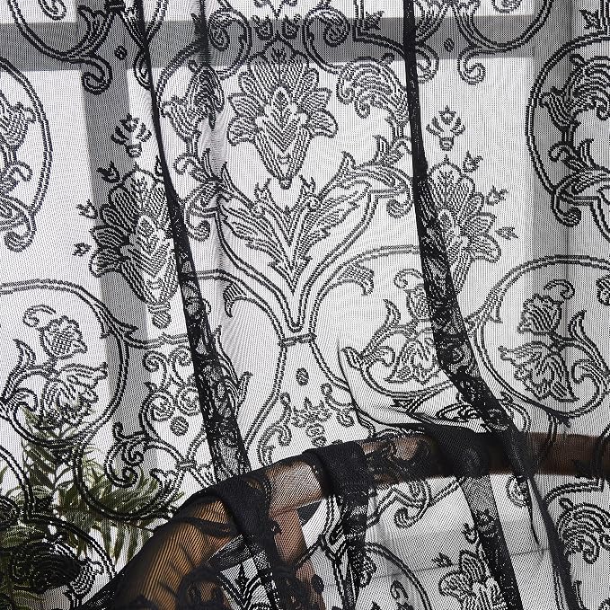 Treatmentex Damask Lace Sheer Curtains Black - Image 5