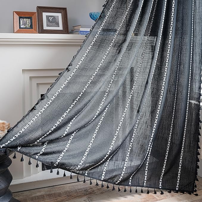 Sutuo Home Black Boho Curtains 90 inches Long by SutuoHome