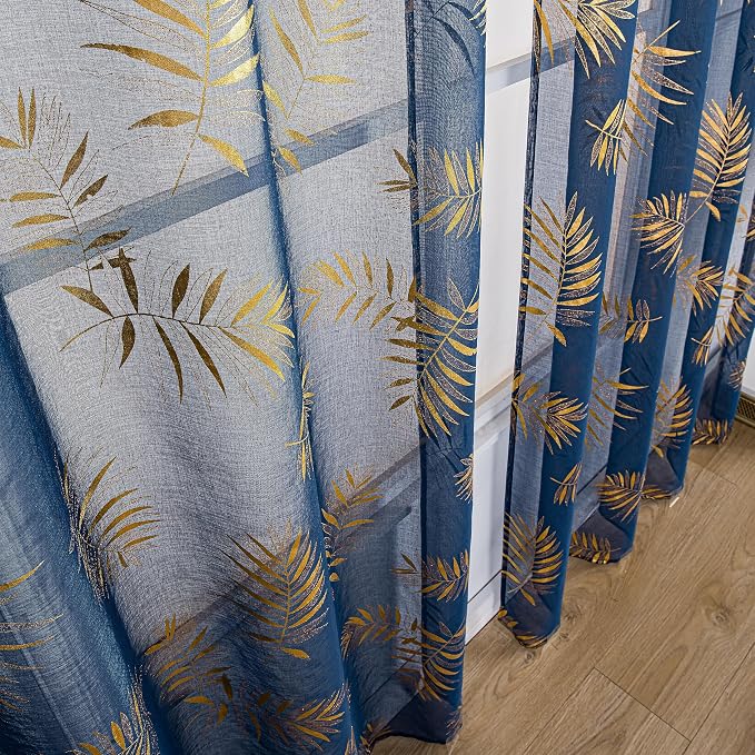Sutuo Home Navy Blue Sheer Curtains 96 Inches Long 2 Panels Set, Window - Image 4