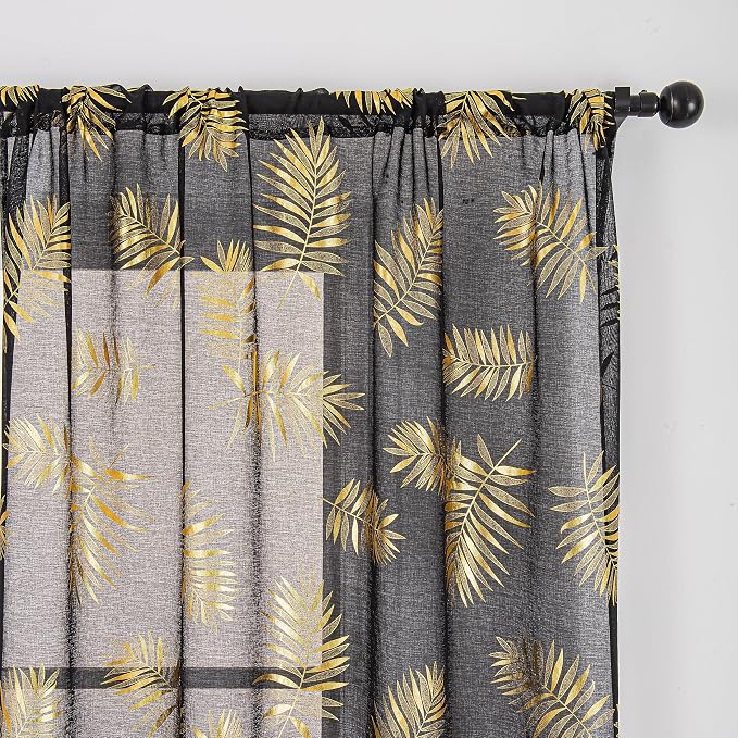 Sutuo Home Black Sheer Curtains 84 Inches Long 2 Panels Set, Privacy Window - Image 3