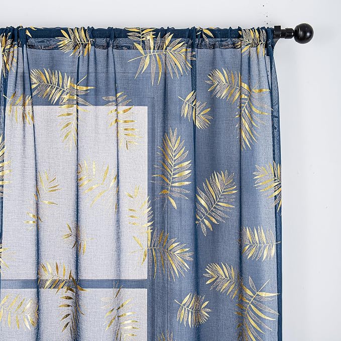 Sutuo Home Navy Blue Sheer Curtains 96 Inches Long 2 Panels Set, Window - Image 3