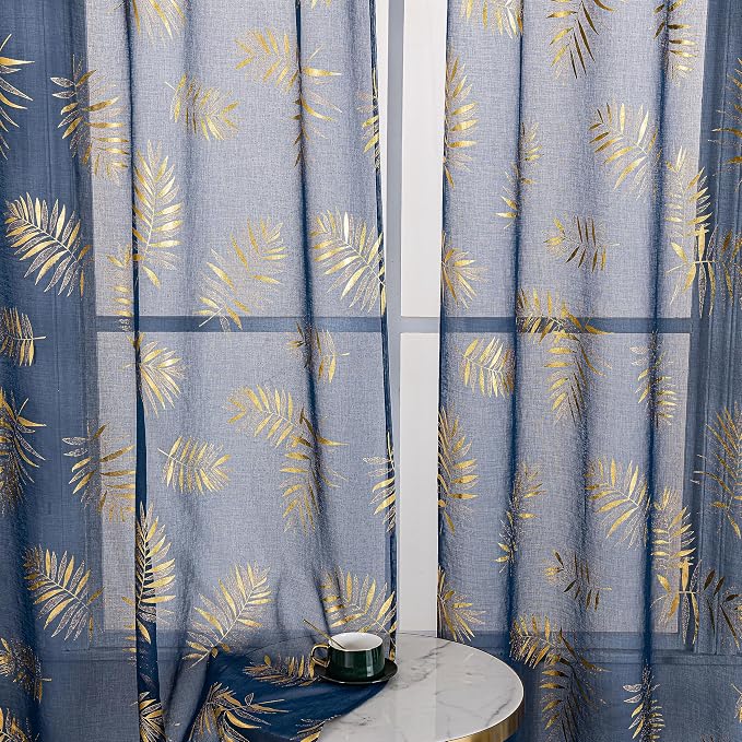 Sutuo Home Navy Blue Sheer Curtains 96 Inches Long 2 Panels Set, Window by SutuoHome