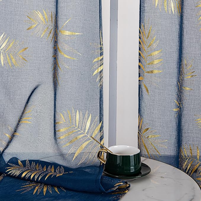 Sutuo Home Navy Blue Sheer Curtains 84 Inches Long 2 Panels Set, Window - Image 6
