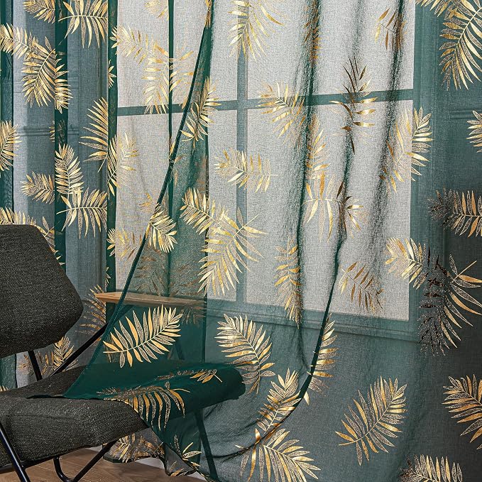 Sutuo Home Dark Green Sheer Curtains 63 Inch Length 2 Panels Set, Privacy - Image 4