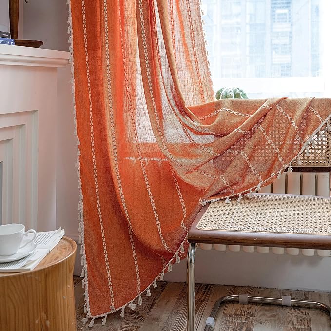 Sutuo Home Boho Curtains for Bedroom 84 Inches Long, Terracotta Semi Blackout - Image 6