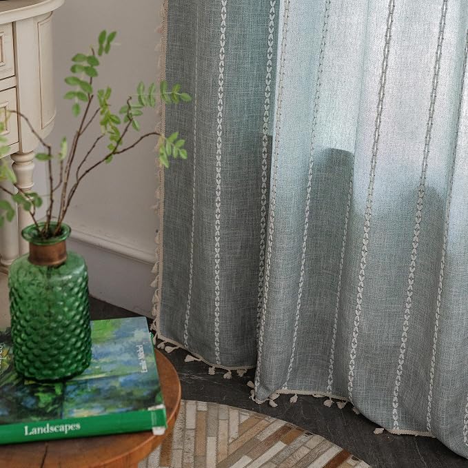 Sutuo Home Boho Curtains for Bedroom Dining Room Kitchen, Semi Blackout Linen - Image 2