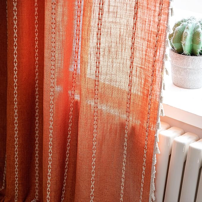 Sutuo Home Boho Curtains for Bedroom 84 Inches Long, Terracotta Semi Blackout - Image 7
